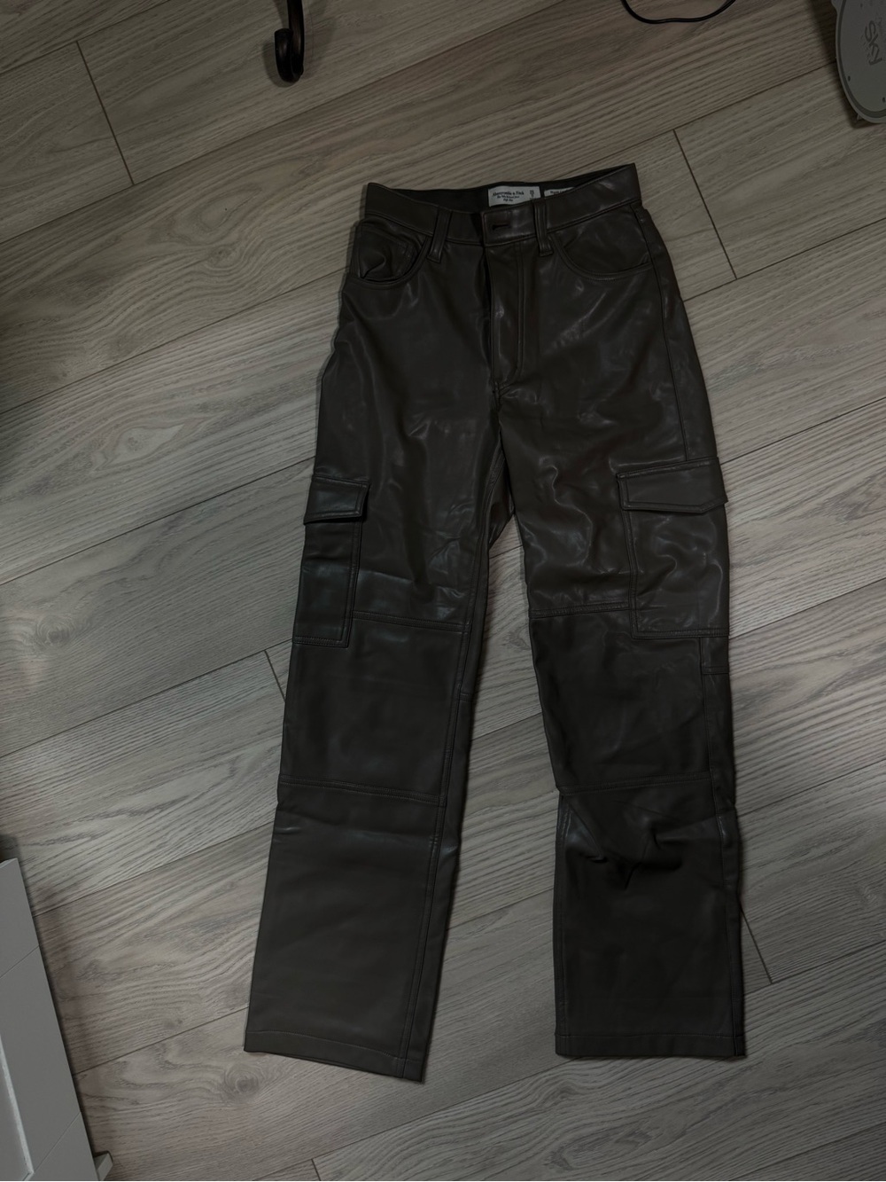 Abercrombie & Fitch Dark Brown Straight-Leg Leather Cargo Pants